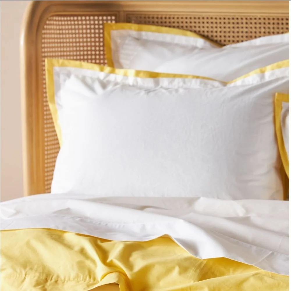 Duvet + pillow covers Tipped contrast percale duvet cover Yellow & White